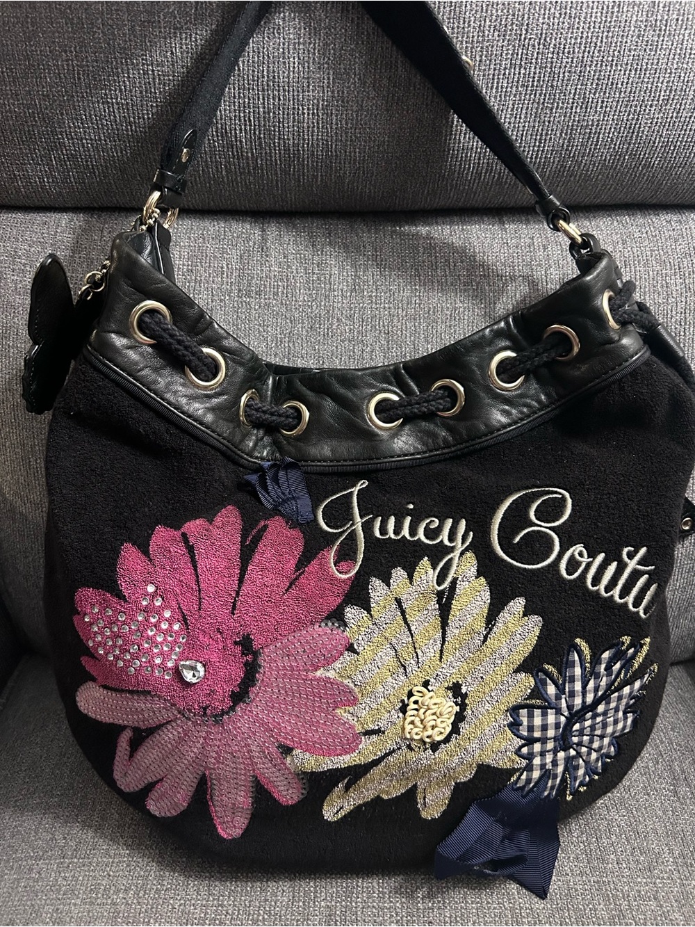 Juicy Couture Floral Shoulder Bag with original butterfly bag charm y2k
